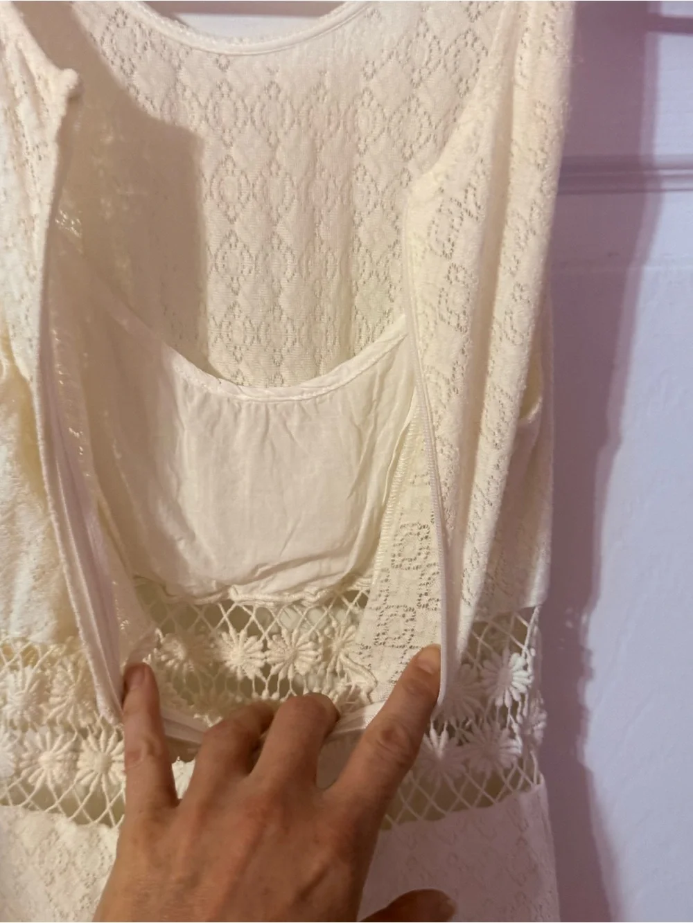 Free People Cream Lace Fit-and-Flare Dress with Crochet Waist